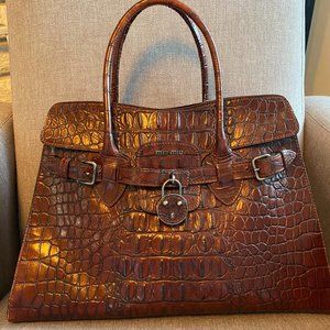 Miu Miu Brown Croc Embossed Leather Vintage Tote